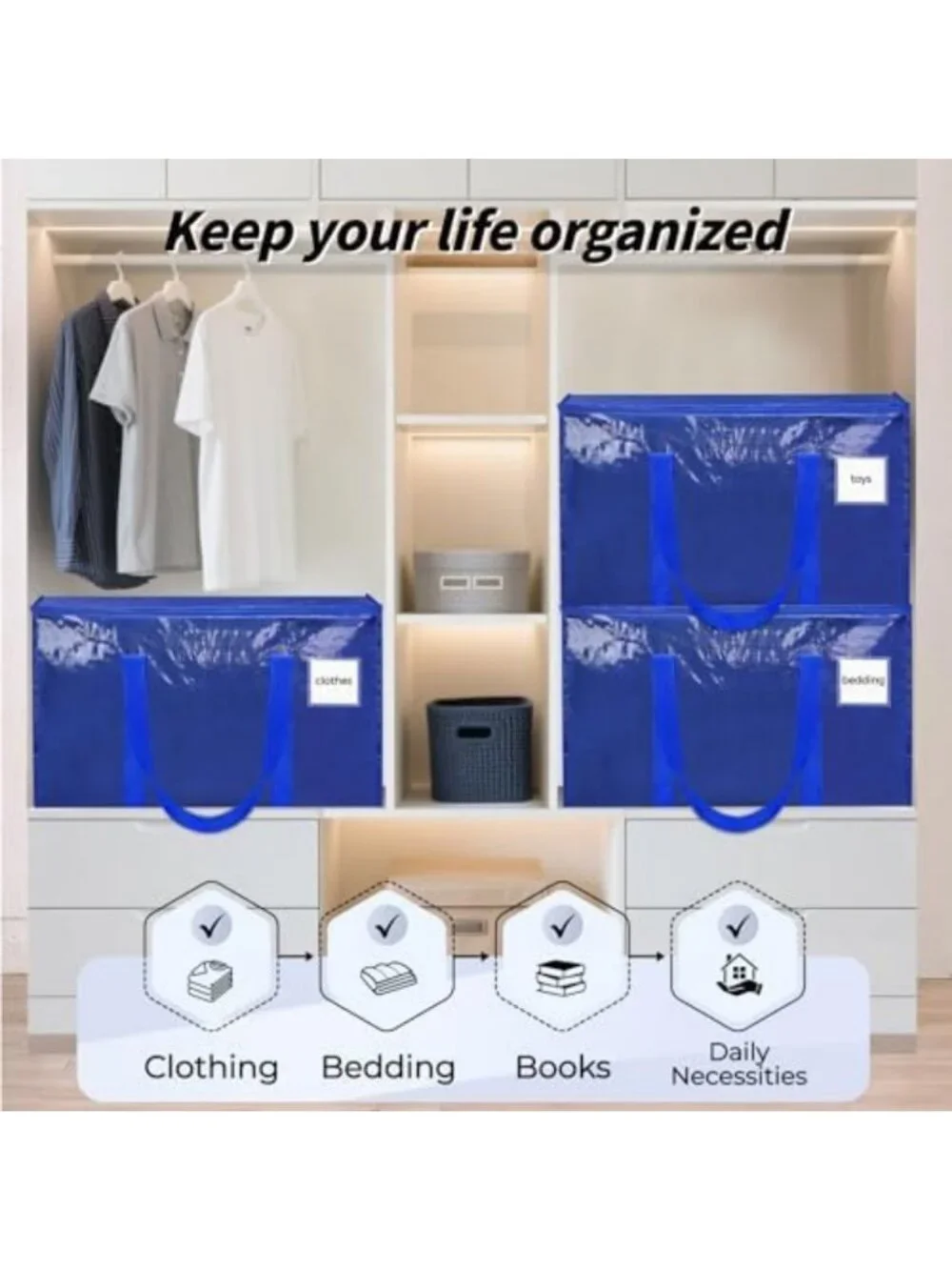 Extra Large Blue Clothes Storage Bins with Lids - 8 Pack, Organize & Simplify!